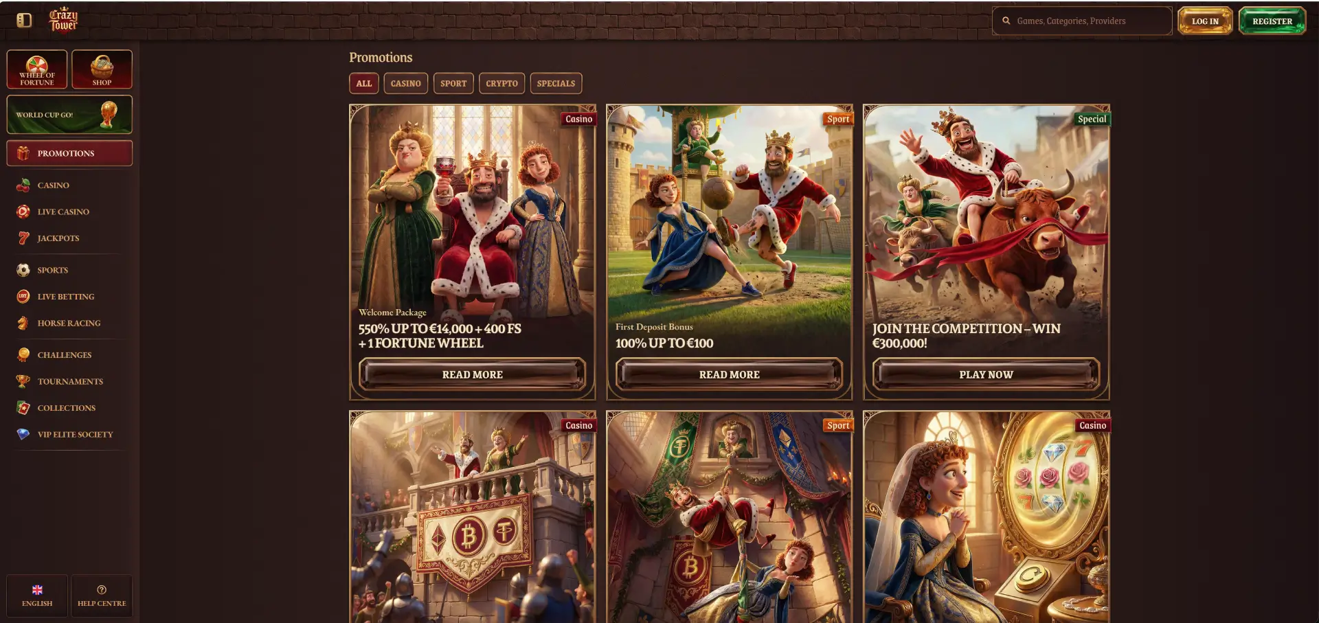 Crazy Tower Casino bonus list and crypto promotions