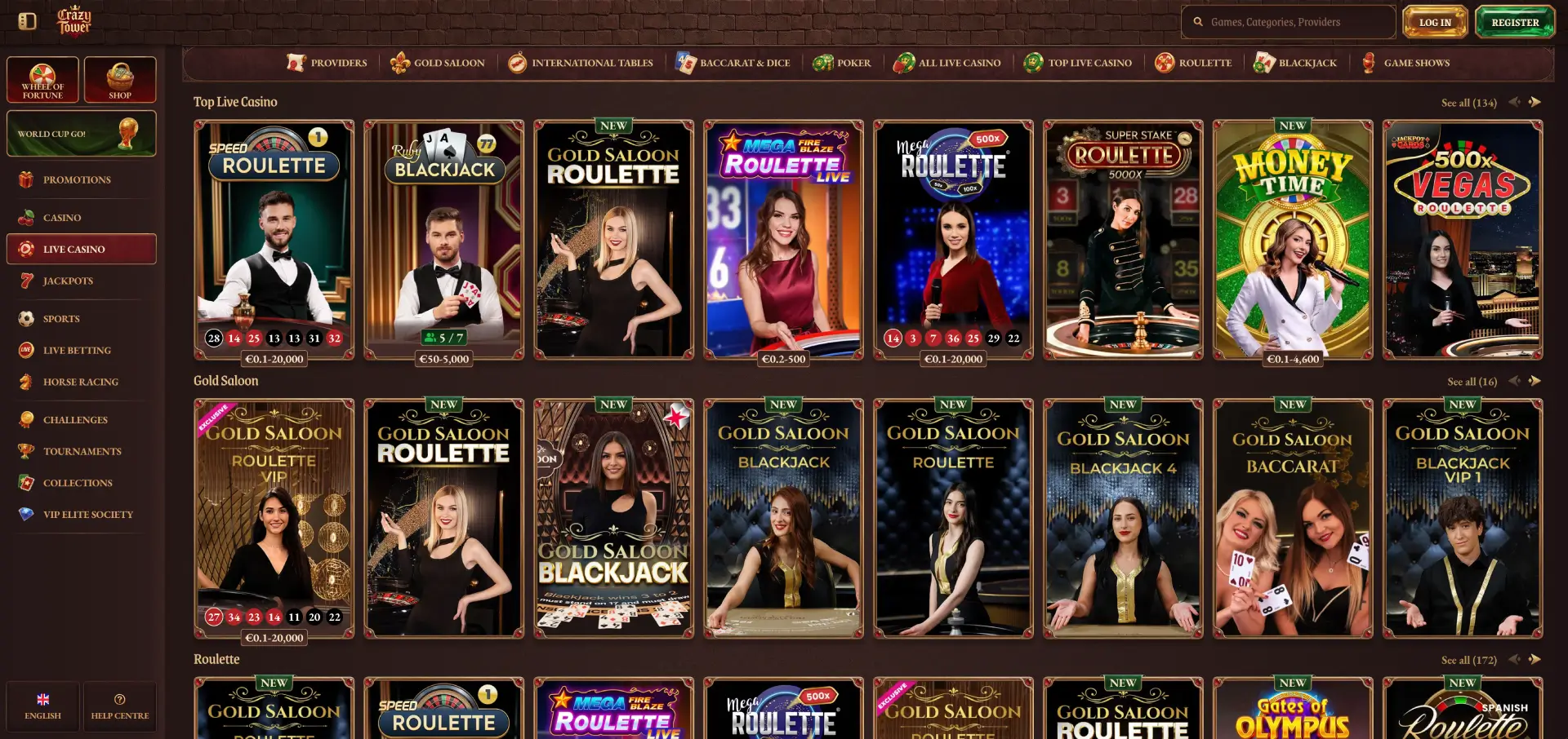 Crazy Tower Casino live casino tables