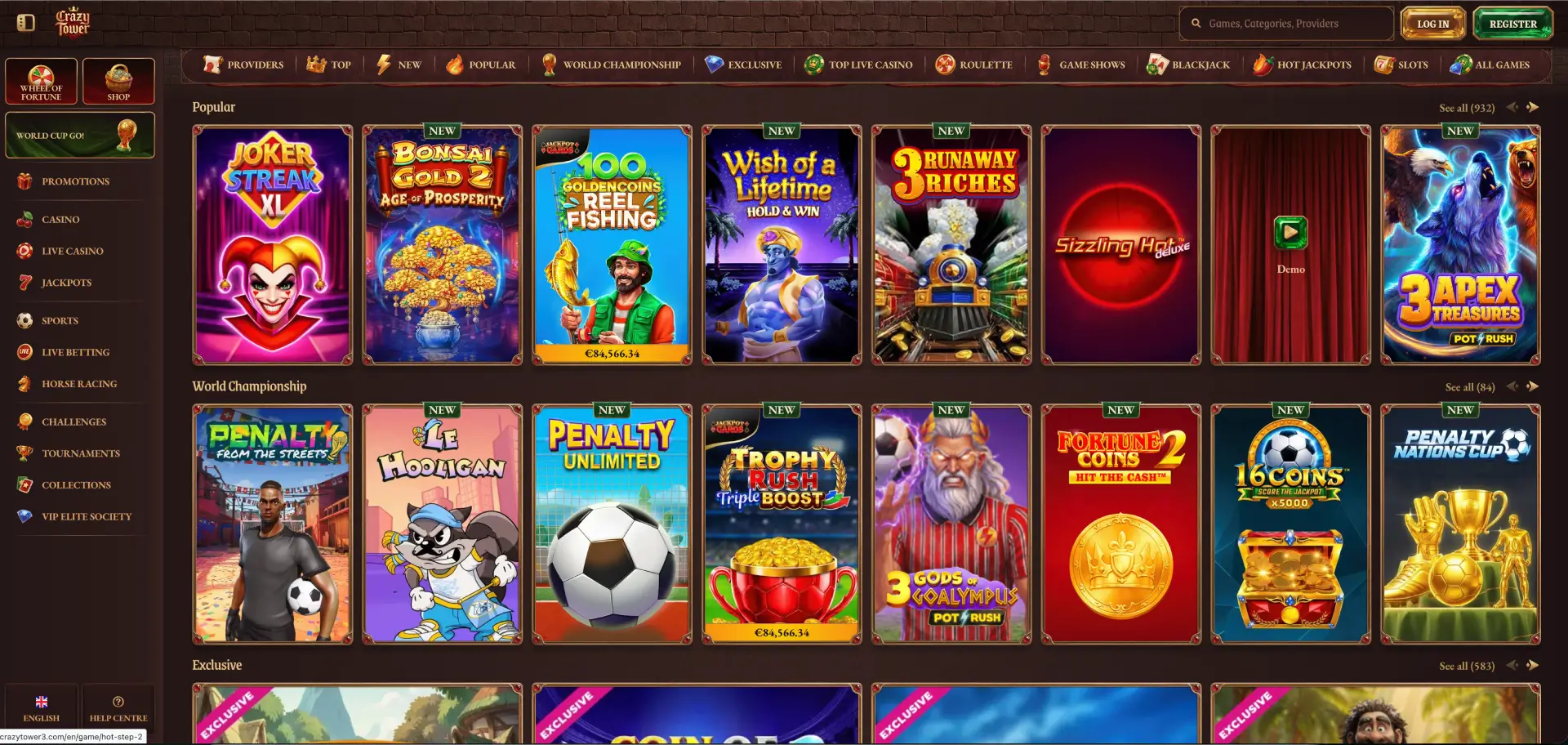 Crazy Tower Casino games available on mobile