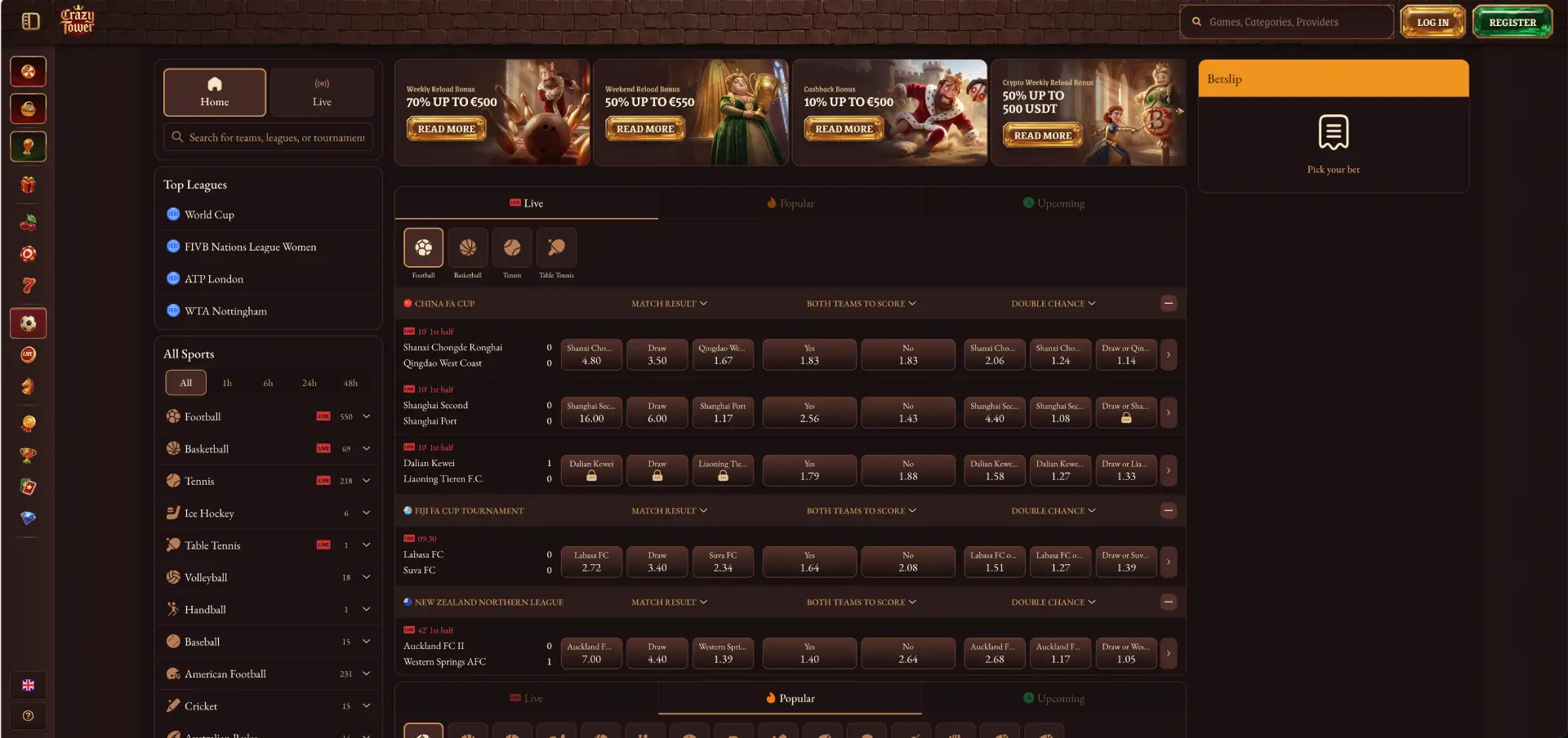 Crazy Tower Casino sport betting section